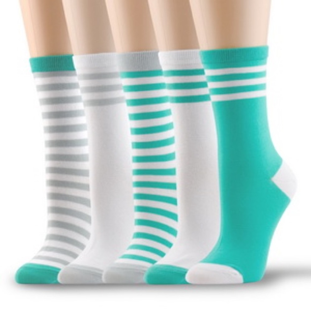 5 Pairs of Women’s Cotton Crew Socks Turquoise